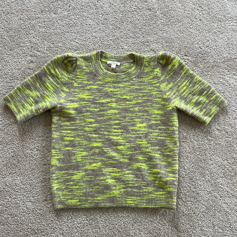 COS yellow grey short sleeve sweater soft alpaca wool blend knit